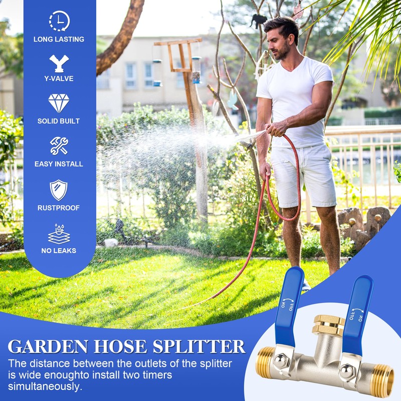 EJW 2 Way Faucet Splitter,Double Hose Connector,Garden Hose Splitters, Hose
