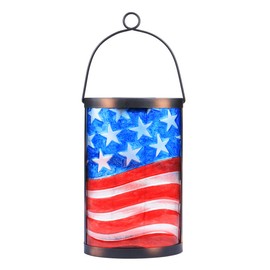 Hanging Solar Lantern Outdoor Decorative Waterproof LED Solar American Flag Lights Tabletop Lamp for Outdoor Patio Garden