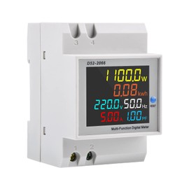 diymore Electricity Meter DIN Rail 1 Phase AC 40-300V 100A 6-in-1 LCD Digital Energy Meter AC Meter KWh Meter, Ammeter Voltmeter Din, Closed Type CT