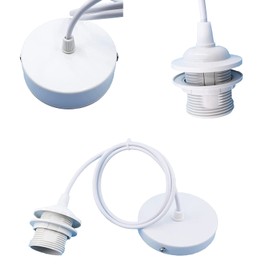 Mikqky E27 Metal Lamp Mount, Metal Lamp Holder with Cable, Lamp Base Holder with Cable, White, White Lamp Holder, Very Suitable for Ceiling Lighting