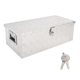 higehio 30" Aluminum Truck Tool Box, Truck Bed Tool Box with Side Handles, 5 Bar Tread Rv Trailer Toolbox Storage Organizer, Silver（30"x13"x10"）