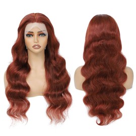 vivehebe 30 inch Reddish Brown Lace Front Wigs Human Hair 13x4 Body Wave HD Lace Frontal Wigs Human Hair for Women 180 Density Auburn Colored Copper Red Pre Plucked with Baby Hair