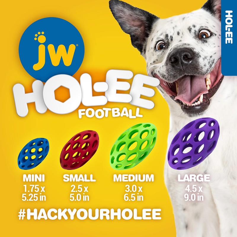 JW Pet Hol-ee Football Dog Toy Puzzle Ball, Natural Rubber,