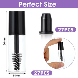 27PCS Mascara Tube and Wand for Castor Oil, 3ML Mini Empty Mascara Tube and Rubber Liners, Refillable Clear Bottles, DIY Cosmetics for Home and Travel Use