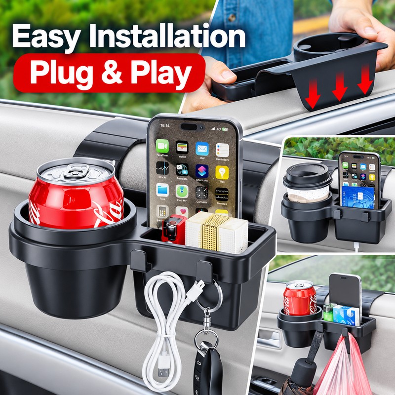 Car Cup Holder & Phone Organizer for Side Door Storage