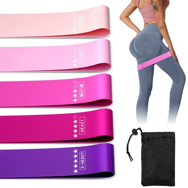 Toolodge Resistance Bands for Working Out, 5 Sets of Non Slip Booty Band for Women, Exercise Leg Bands, Mini Bands for Home Fitness, Yoga, Pilates, Rehab, Skin-Friendly Bands for Legs, Glute, Thighs