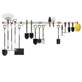 HUPBIPY 69'' Aluminum Alloy Garage Tool Organizer Hooks Adjustable Garden Wall Mount Holder for Hanging Shovel Broom Rake Bulk Items and More