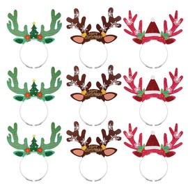 BESTOYARD Pack of 9 Christmas Reindeer Antlers Headband Hair Bands for Adults Children Party Favours Supplies Decorations