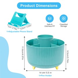 Marte Vanci Rotating Pen Holder for Desk, 360° Rotating Pen holder Desk Organizer with 5 Compartments, Desktop Stationary Storage, Spinning desk organizer for Office, School, Home (Light Blue)