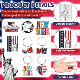 Highergo 24 Pcs New York Souvenirs Gifts 12 NYC Souvenirs Metal Fridge Magnet Magnetic Stickers 12 New York Keychains Bottle Opener Keyring Travel Gifts for Women & Men