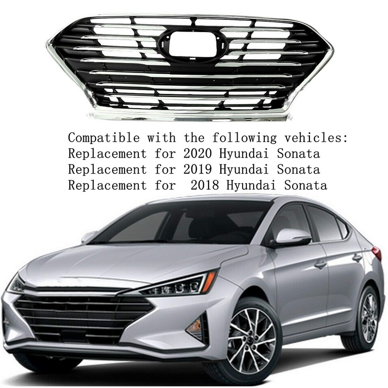 Front Bumper Grille Chrome Grill Replacement for Sonata 2018 2019