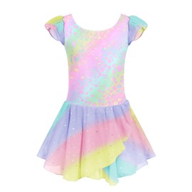 Arshiner Toddler Girls Ruffle Sleeve Ballet Leotards Dance Dresses Tutu Outfit Ballerina with Glitter Skirt,Rainbow Leopard,3-4T