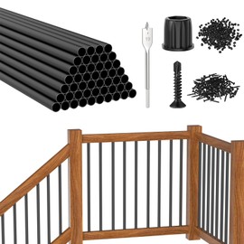 CKE 50 Pack 3/4" Black Round Aluminum Deck Balusters, 32" Diameter Hollow Round Aluminum Balusters for Wood and Composite Deck Railings, Aluminum Deck Stair Spindles with Screws& Balusters Conectors