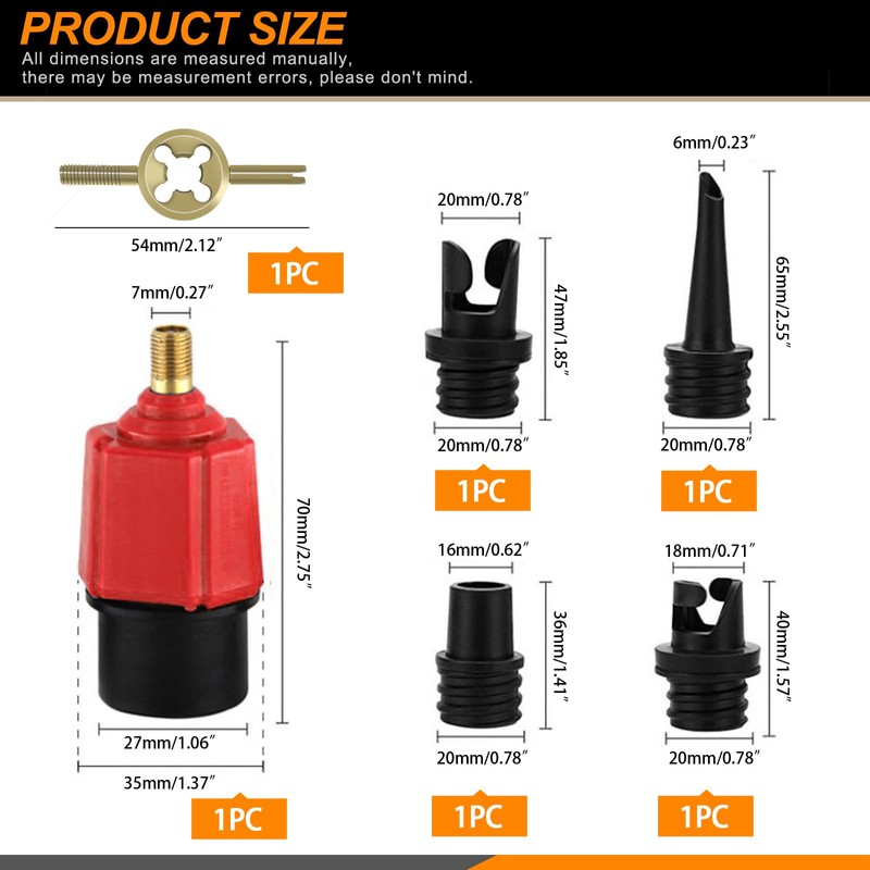 Rustark 6Pcs Red Inflatable SUP Pump Adaptor Tool Set with