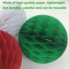 KAHEIGN 12Pcs Christmas Decoration Honeycomb Balls, 3 Colors Large Tissue Paper Pom Poms Pompoms Flower Balls for Christmas Party Supplies Xmas Hanging Accessory