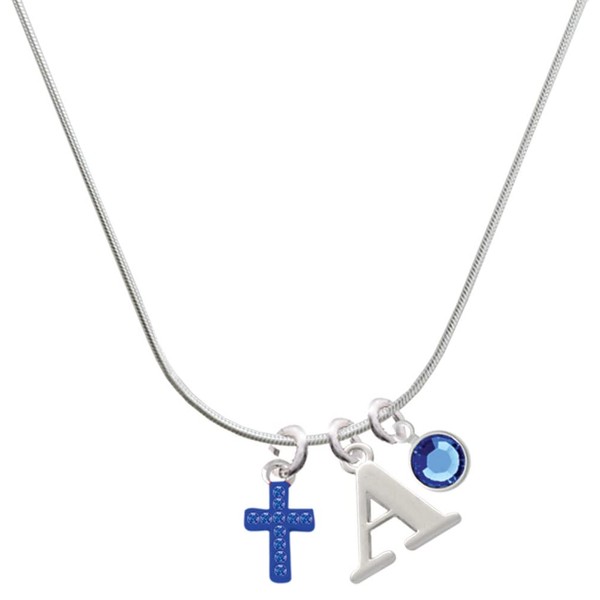Delight Jewelry Silvertone Small Blue Crystal Cross - Silvertone Capital