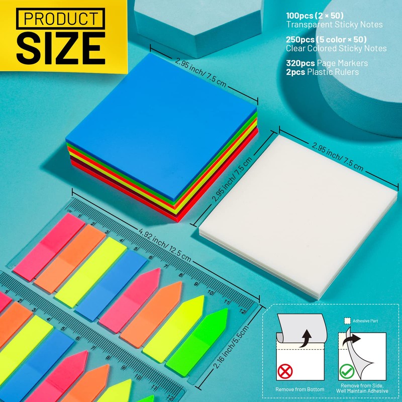LEOBRO 720PCS Transparent Sticky Notes, Transparent Self-Stick Note Pads 75×75mm