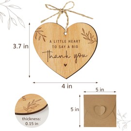 Thank You Gifts A Little Heart to Say A Big Thank You Wooden Heart Plaque with Envelope Appreciation Retirement Gifts Wooden Plaque for Women Men Friends Teacher Nurse Worker