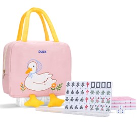drizzle Pink 24mm Travel Mahjong Game Set Mini Duck - 0.9" Portable 144 Tiles - 4Pcs Racks Melamine Material Mah-Jong Family Leisure Time 2.76 Pounds - 旅行麻将