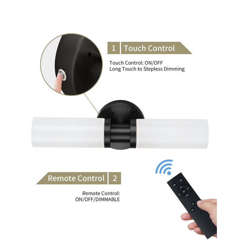 Battery Operated Wall Sconce Set of Two, Modern Rechargeable Wall