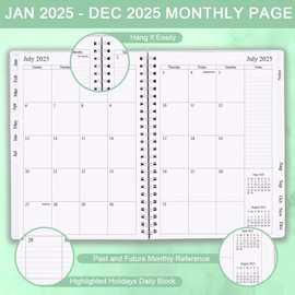 2025 Planner - Weekly & Monthly Planner Runs Jan 2025 to Dec 2025, 6.25" x 8.25", 12 Monthly Tabs, 14 Notes Page, Plastic Pocket, Flexible Cover with Twin-Wire Binding, Planners 2025, Green