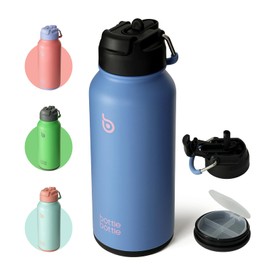 BOTTLE BOTTLE 32oz Insulated Water Bottle Stainless Steel Sport Water Bottle with Straw Dual-use Lid Design for Gym with Pill Box (sky summer)