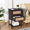 End Table with Charging Station, 2 Tier Rattan Decorated Nightstand