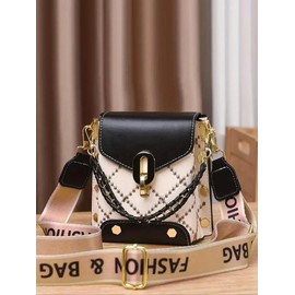 Fashionable Geometric Pattern Pu Leather Crossbody Bag As Gifts, 2025 New Versatile Shoulder Bags 2025 for Women, Trendy All-match Bag Charm Chain Flap Affordable Luxury Bag:_Dusty Blue_one-size