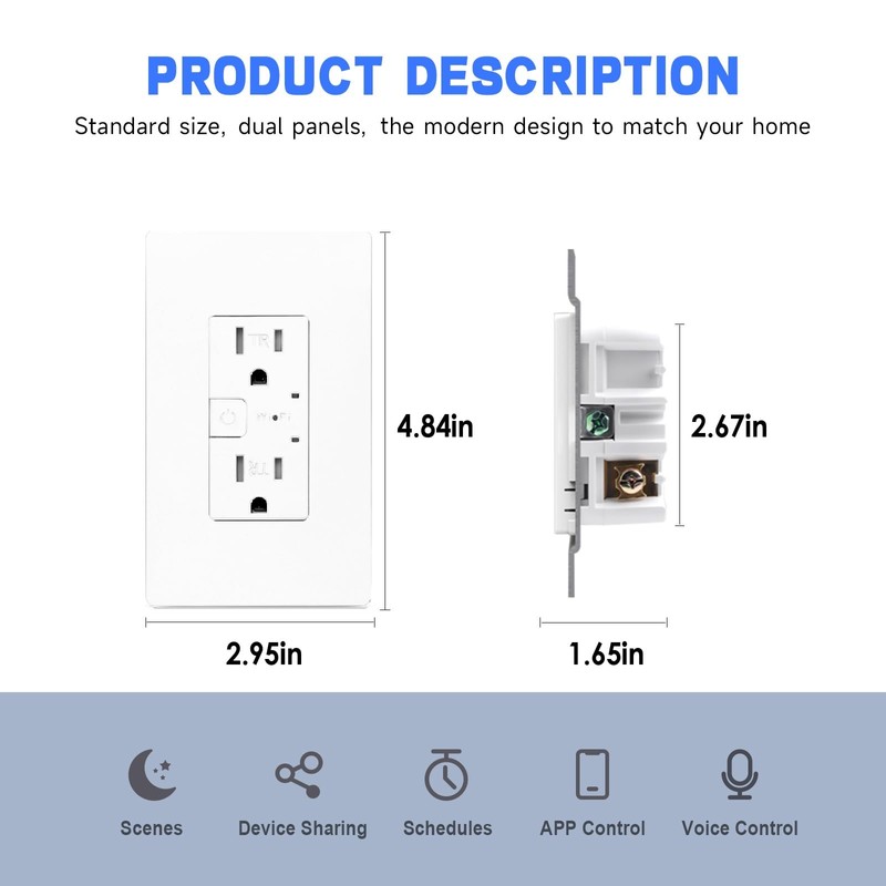 Smart Wall Outlet, Electrical Smart Outlet Compatible with Alexa and