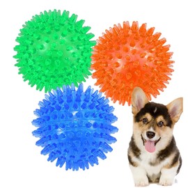 3 Pack Dog Squeaky Toys Spike Ball, TPR Dog Toy Balls Eco-Friendly Natural Rubber TPR Dog Toy Balls Dog Chew Toys for Small Dogs Puppy Teething Toys Training pet Toys