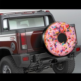 Pink Donut Spare Tire Cover Doughnut Food Dessert Wheel Tire Covers Waterproof Wheel Tire Protector Weatherproof Dust-Proof Tyre Covers Universal Fit for Trailer Truck Off-Road Vehicle RV SUV 15 Inch