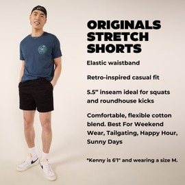 Chubbies Chino Shorts Men 5.5 Inch Inseam, Mens Shorts with Elastic Waistband, Chambray Lined Pockets, Stretch Polyester & Cotton, Button Closure Short Pants for Men, Dark Stormies, Large (Black)