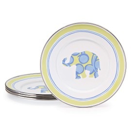 Golden Rabbit Enamelware - Elephant Pattern - Set of 4-8.5" Sandwich Plates