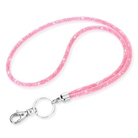 Soleebee Card Holder Lanyard Bling Rhinestone Lanyard with Key Ring Crystal Collar Women's Necklace Kit for ID Card Holder Key Ring, pink