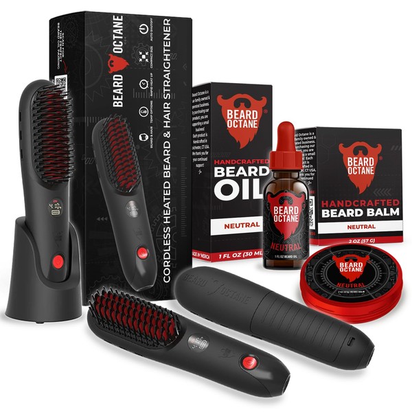 Beard Octane: Cordless Beard Straightener Kit w/Unscented Natural Beard Balm