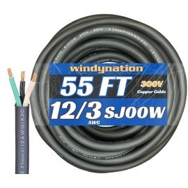 55 Feet 12/3 SJOOW Cable Cord 12 AWG 3 Conductor SO Wire - 12 Gauge 3 Conductor (12/3 Wire) 300V Portable Power Extension Cable for Motor Leads, Portable Lights, Battery Chargers