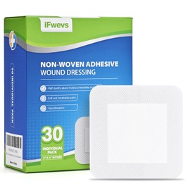 iFwevs Bordered Gauze Island Dressing - 30 Count, 4" x 4" Sterile Individually Wrapped Gauze Pads Highly Absorbent, Non-Woven Backing - Soft and Breathable Wound Dressing for First Aid and Medical