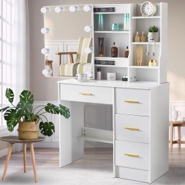 Unbranded White Dressing Desk Makeup Vanity Table with Dresser Mirror & Charging Station
