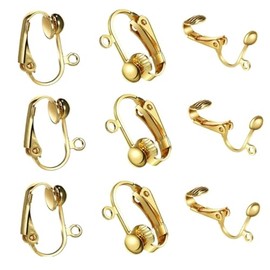 HLLMX 20 PCS Clip-On Earring Converter with Easy Open Loop 17mm Length Non Pierced Ear Pad Post Stud Open Loop for DIY Earring and Pierced Ears (Gold）