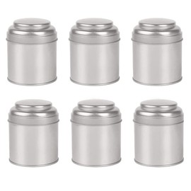Kquepo Pack of 6 Mini Tea Canisters with Airtight Double Lids, Mini Tin Plate Tin and Small Round Kitchen Tins for Tea (Silver)