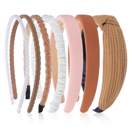 Heclia Headbands for Women Girls 7 PCS Multi-style Headband Pack Cute Hairbands Vintage Non Slip Headband Cotton Pearl Twisted Hairband Daily Hair Accessories Trendy Hair Ornaments for Women