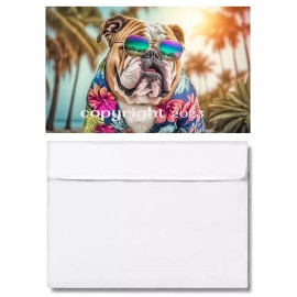 Unbranded English Bulldog Wearing Sunglasses & Hawaiin Shirt Greeting Card hand-crafted