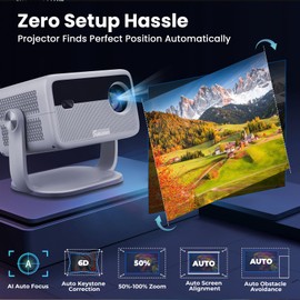 Smart Android Projector with 4K 8K Support, 600 ANSI, 360° Rotatable Mini Projector with Wifi6 and Bluetooth5.2, Auto Keystone & Electric Focus 1080P Portable Movie Phone Proyector for Home Outdoor