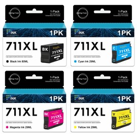 711XL High Yield Ink Cartridge Bundle (4-Pack, 80-ml Black / 29-ml Cyan/Yellow/Magenta) - LOMENTI Compatible 711XL 711 Ink Cartridges Replacement for HP DesignJet T100 T120 T125 T520 Printer