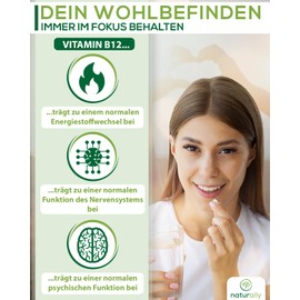 Natural Vitamin B12 Tablets with Folic Acid - 180 Tablets - Premium with Both B12 Active Forms & Folate 5-MTHF from Quatrefolic® - Laboratory Tested, No Additives, Vegan, Made in Germany