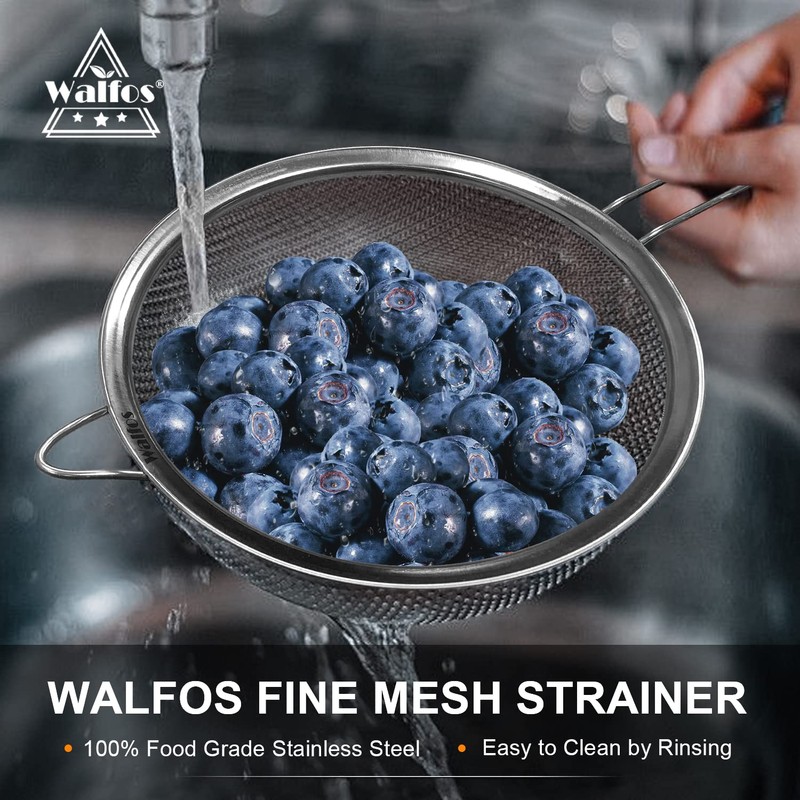 Walfos Fine Mesh Strainer Set of 3, Stainless Steel Wire