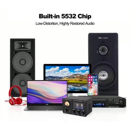 Tube Preamp, HiFi Audio Tube Amplifier, Treble Bass Tube Pre Amp, Retro Vintage Audio Switching Tube Amplifier for Home Audio, 4 RCA in + 2 RCA Out, Built-in 5532 Chip