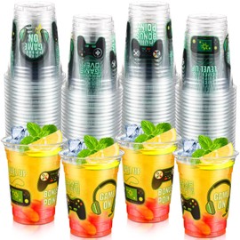 Sunnychicc 50 Pcs Video Game Plastic Cups 12 Oz Gaming Birthday Party Cups Bulk Video Gamer Disposable Cups for Kids Adults Gamer Birthday Video Game Party Favors (Green)