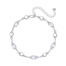 JERWLI Opal Anklets 925 Sterling Silver Heart Bracelet for Women Opal Jewellery Gifts