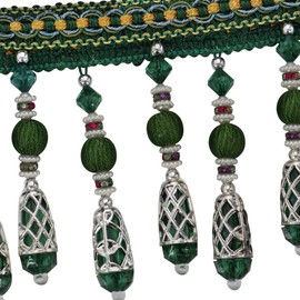 Fringe Trim Beaded Tassel Curtain Fringe Trim Decorative Curtain Tassels Lampshades Boho Trim Embellished Sewing Upholstery Curtains 9 Yards (Green)